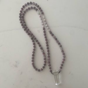 Semi Precious Stone Necklace with Clear Quartz Pendant